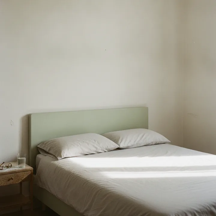 Bett in einem ruhigen, hell belichteten Schlafzimmer